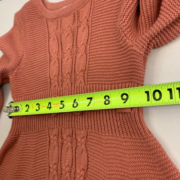 Girls Pink, cottagecore cable knit sweater dress, bow accent, boho balletcore - Picture 12 of 13